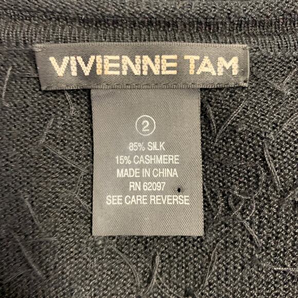 VIVIENNE TAM Size 2 Black Silk Cashmere Sequined Crew Neck Pullover - Picture 5 of 6